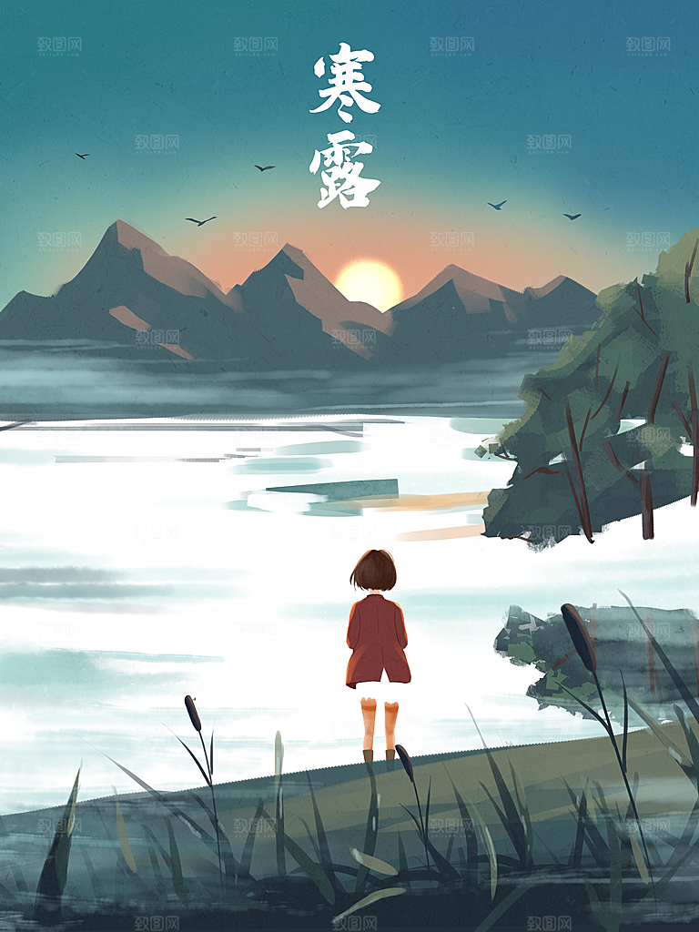 简约大气寒露节气插画海报