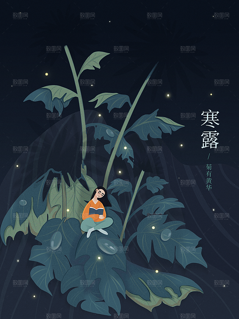 简约大气寒露节气插画海报