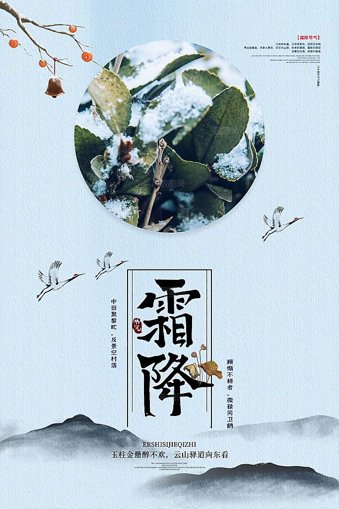 中国传统二十四节气霜降节气宣传海报