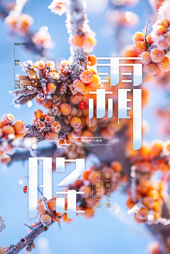 中国传统二十四节气霜降节气宣传海报