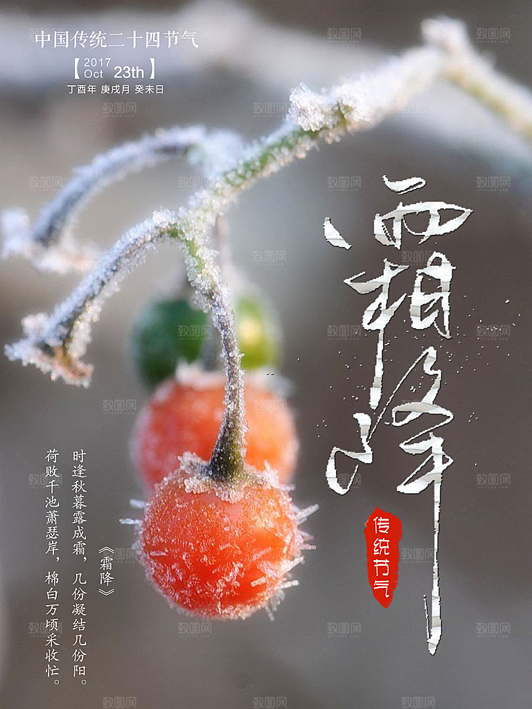 中国传统二十四节气霜降节气宣传海报