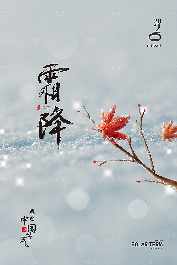 中国传统二十四节气霜降节气宣传海报