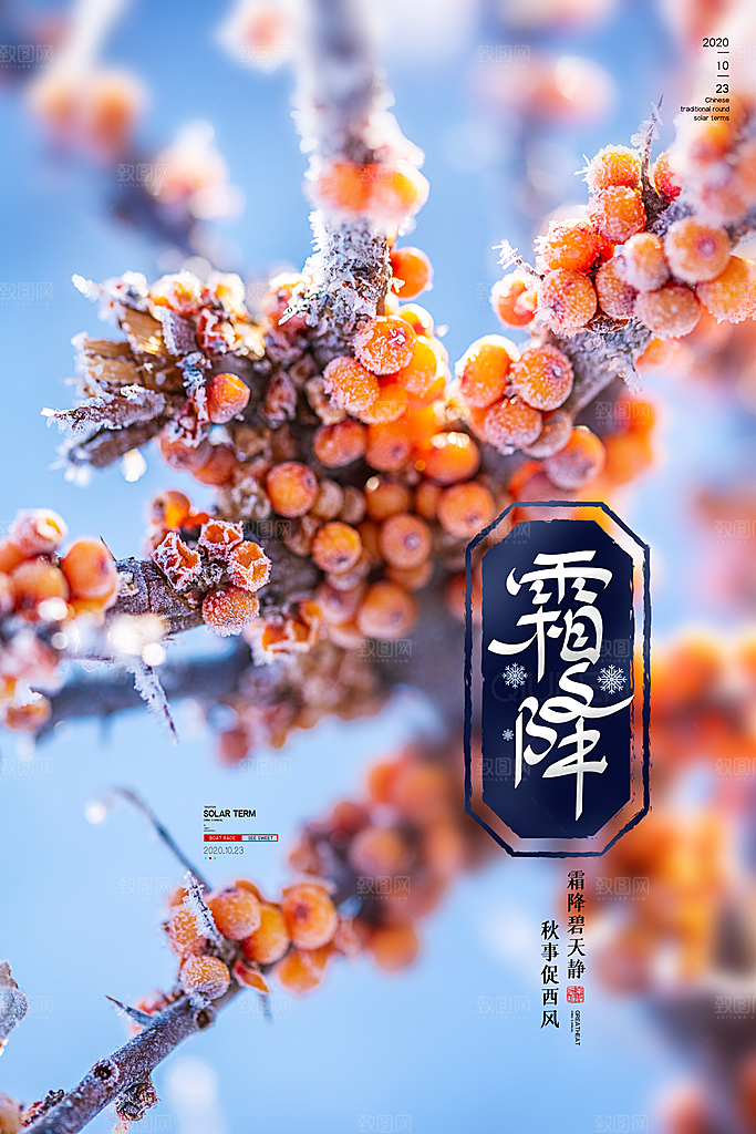 中国传统二十四节气霜降节气宣传海报