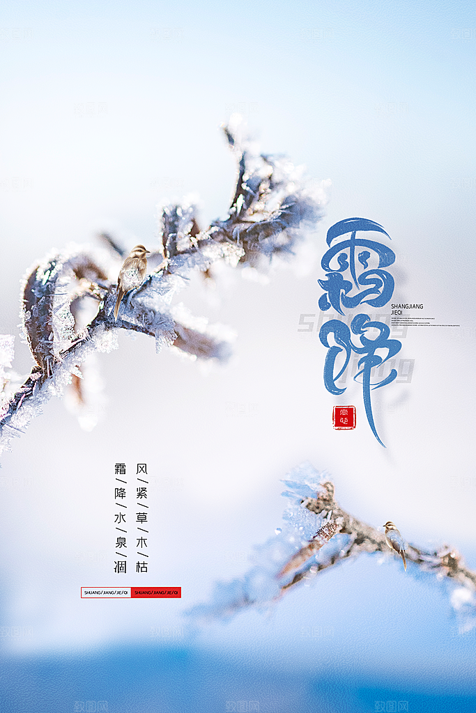 中国传统二十四节气霜降节气宣传海报