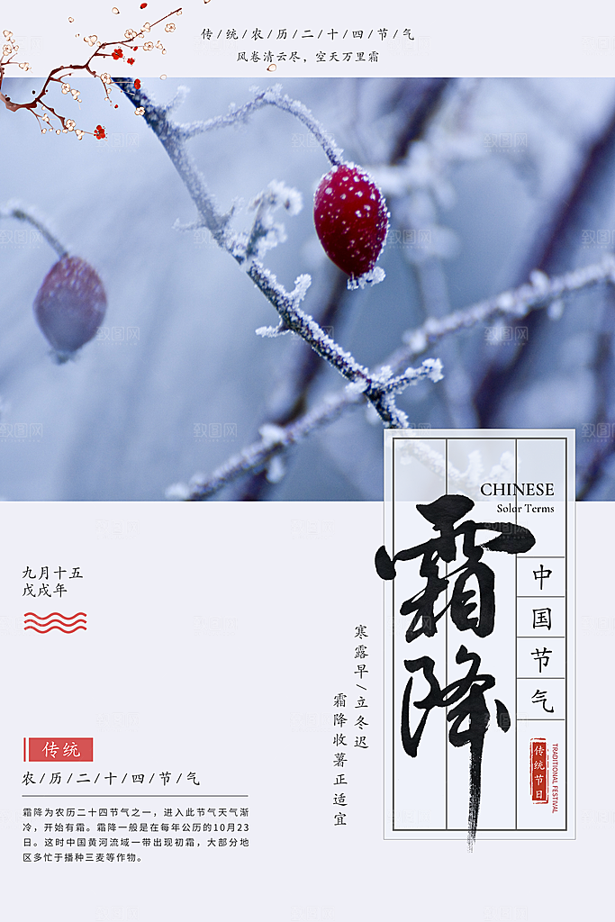 中国传统二十四节气霜降节气宣传海报