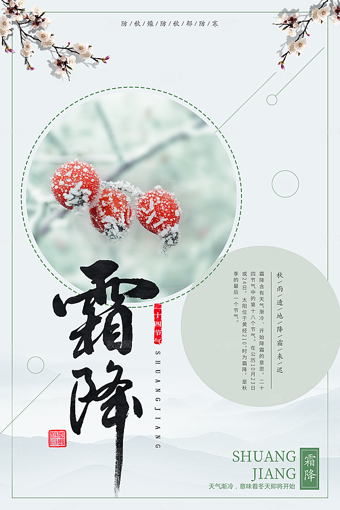 中国传统二十四节气霜降节气宣传海报
