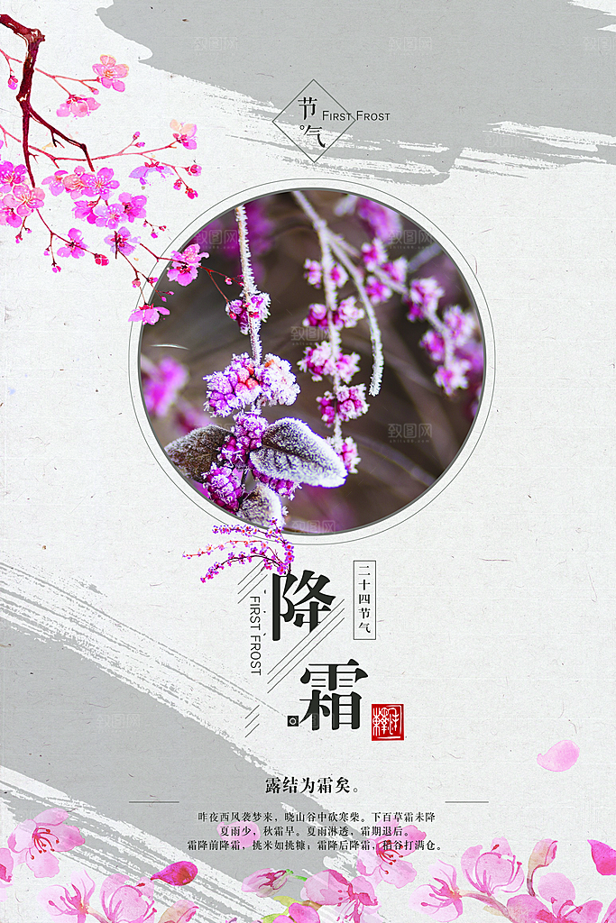 中国传统二十四节气霜降节气宣传海报