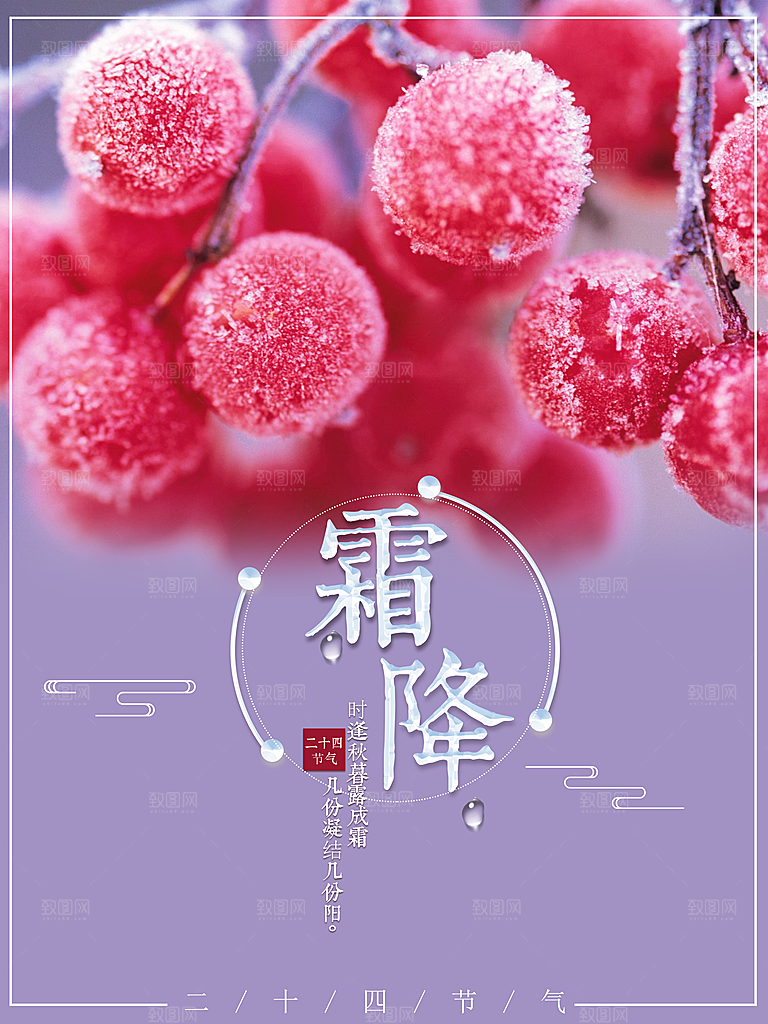 中国传统二十四节气霜降节气宣传海报