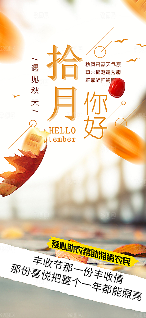 金秋秋天秋日十月你好海报