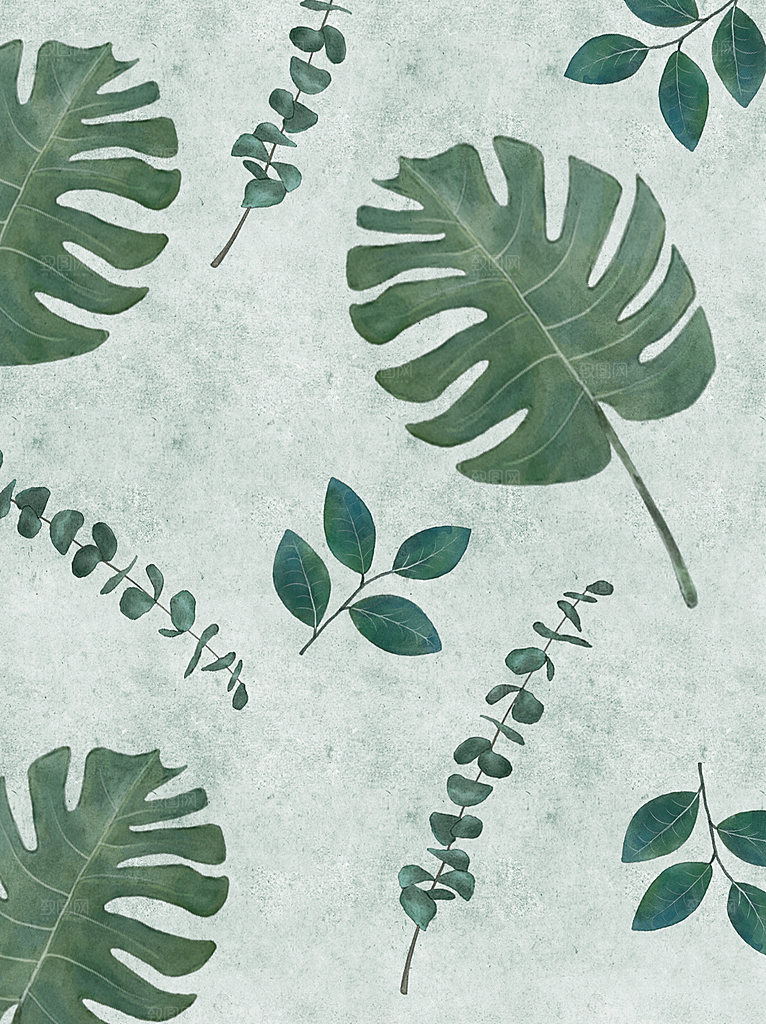 手绘树林植物叶子踏青风景插画