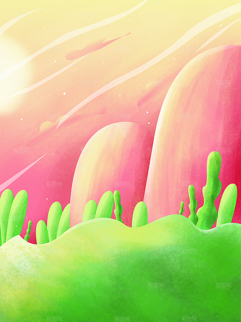 手绘树林植物叶子踏青风景插画