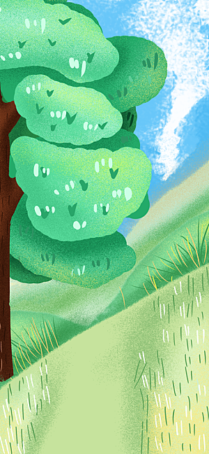 手绘树林植物叶子踏青风景插画