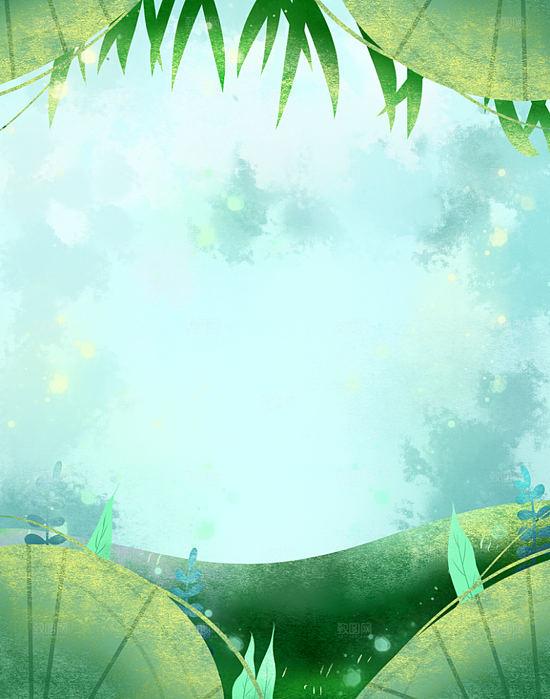手绘树林植物叶子踏青风景插画