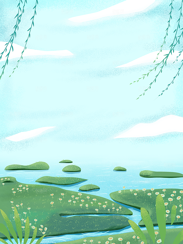 手绘树林植物叶子踏青风景插画