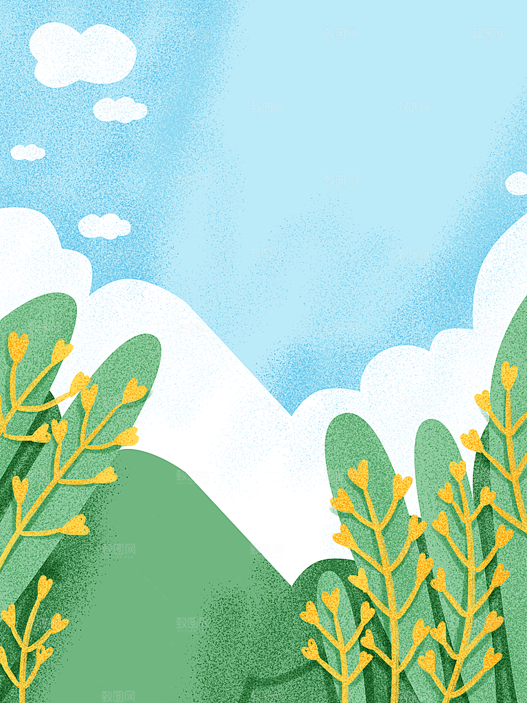 手绘树林植物叶子踏青风景插画