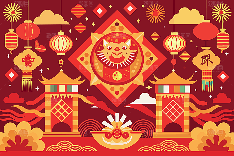 2025新年春节蛇年海报背景插画