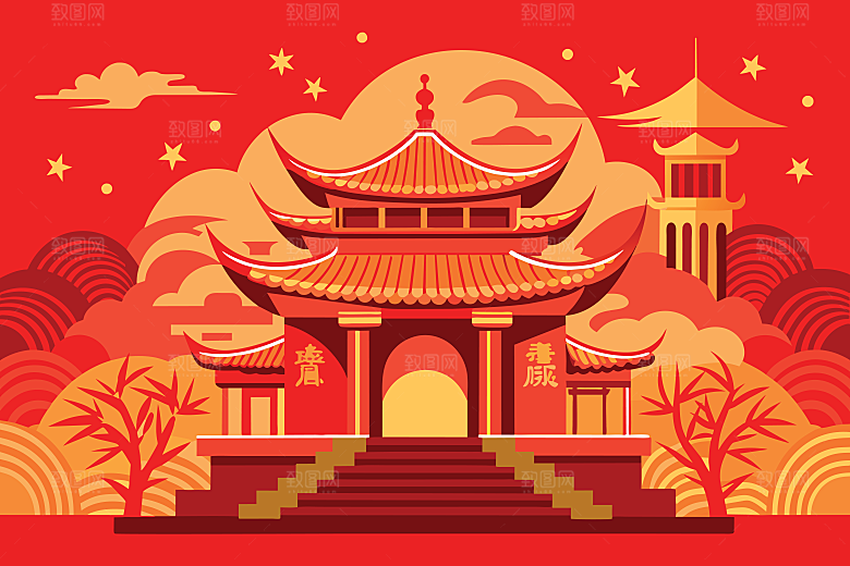 2025新年春节蛇年海报背景插画