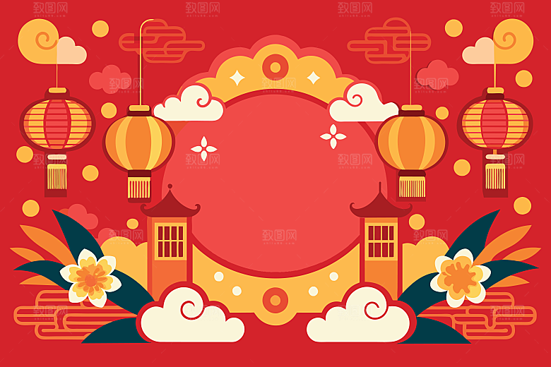 2025新年春节蛇年海报背景插画模板