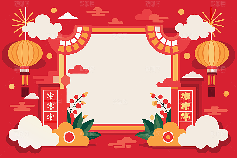 2025新年春节蛇年海报背景插画模板