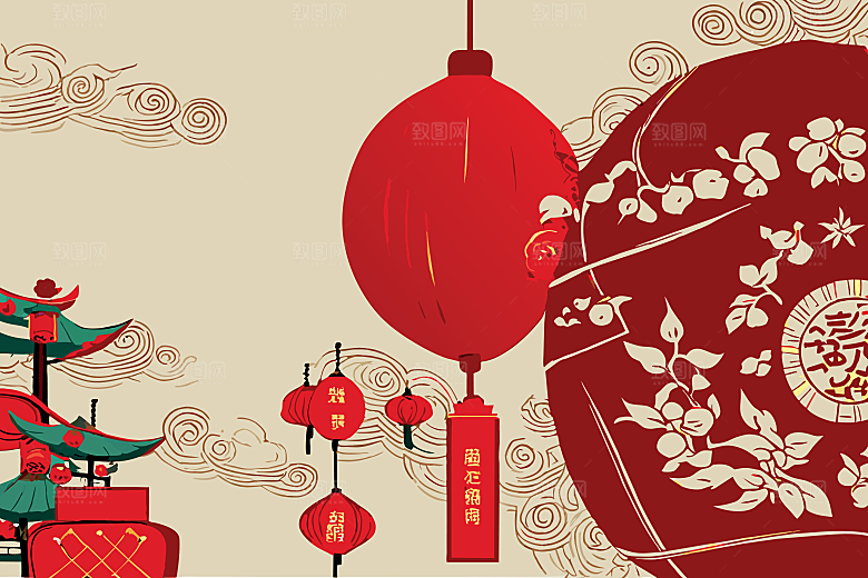 2025新年春节蛇年海报背景插画模板
