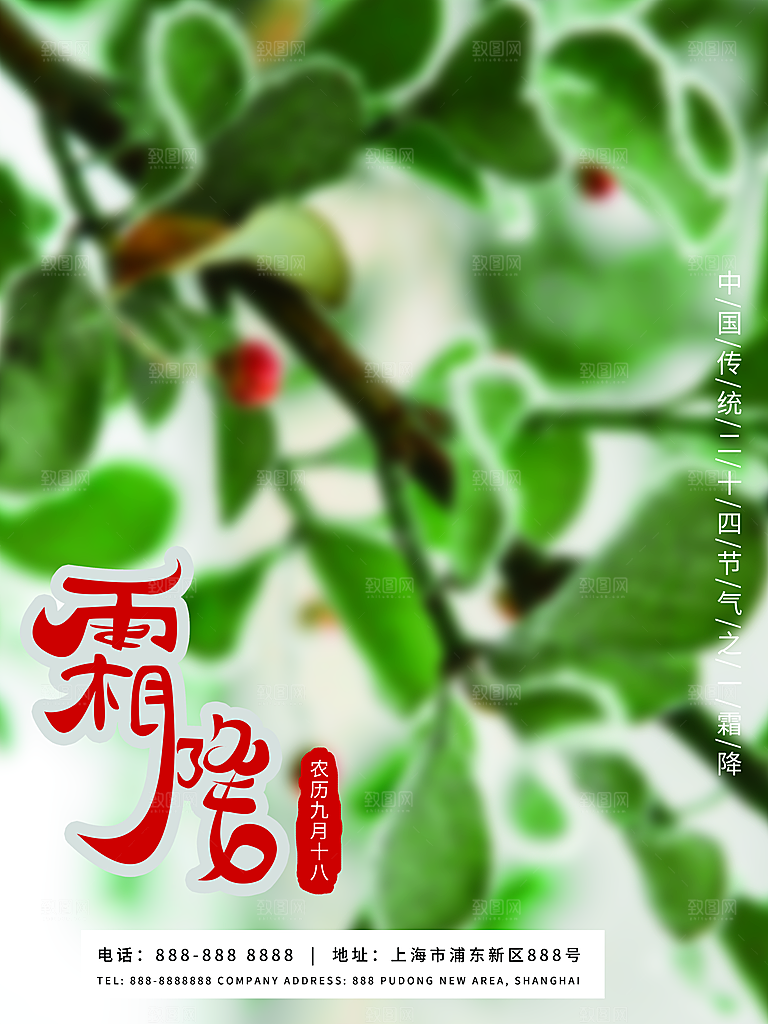 中国传统二十四节气霜降h5手机海报