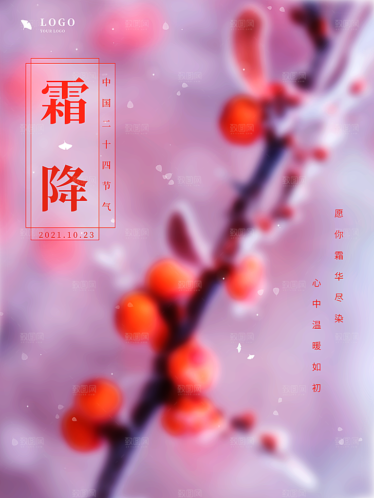 中国传统二十四节气霜降h5手机海报