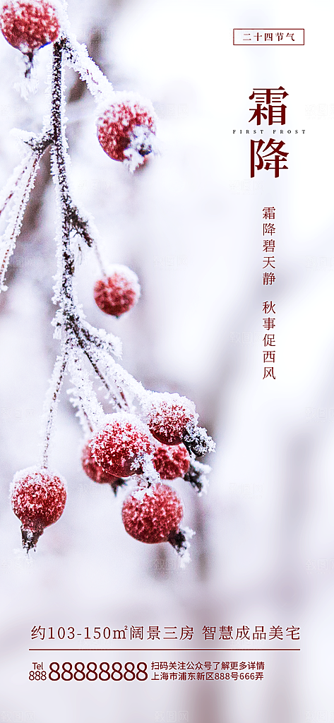 中国传统二十四节气霜降h5手机海报