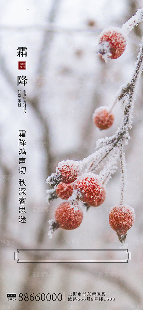 中国传统二十四节气霜降h5手机海报