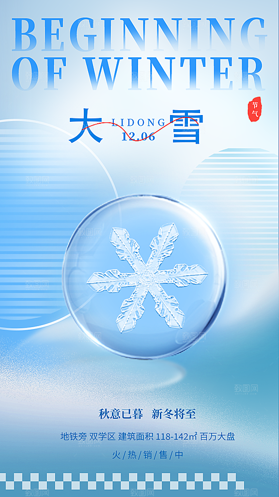 大雪节气简约大气海报