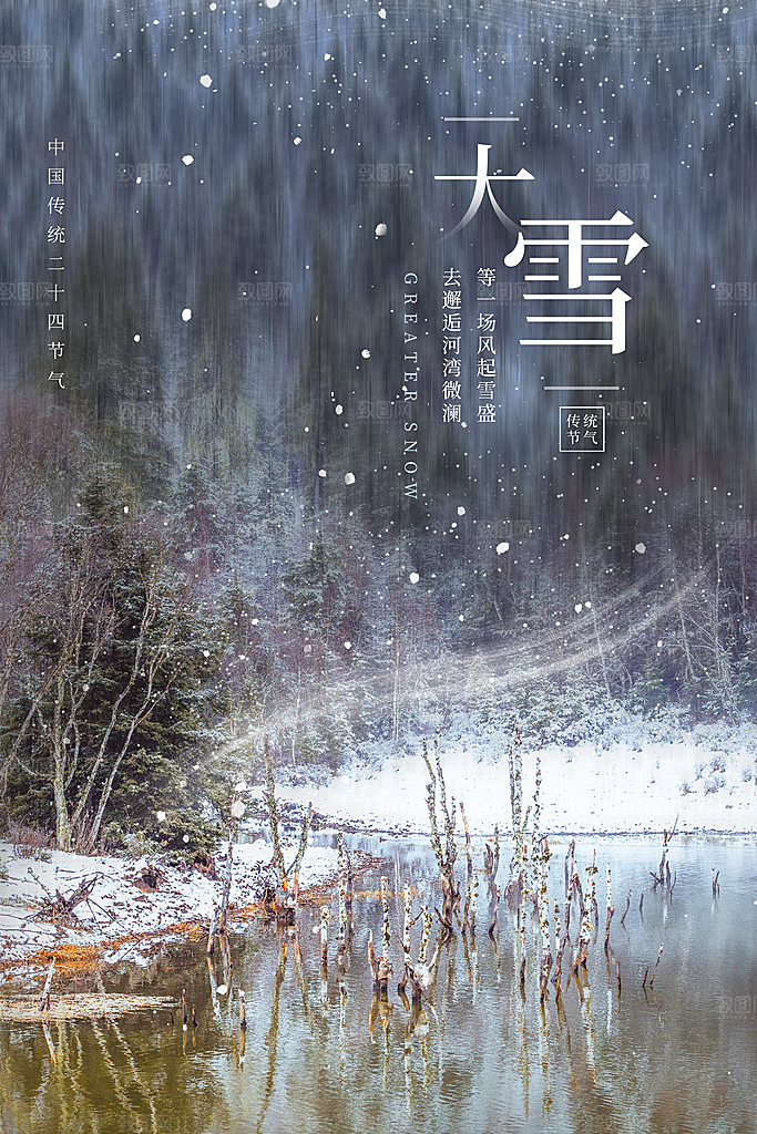 大雪节气简约大气海报