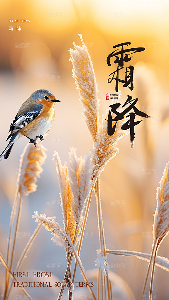 霜降二十四节气节日海报PSD分层设计