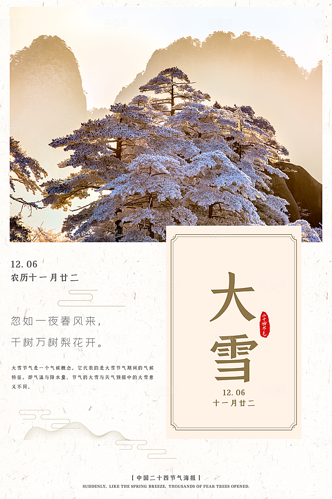 大雪节气简约大气海报