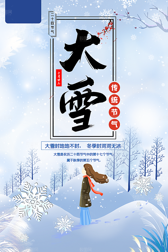 大雪节气简约大气海报