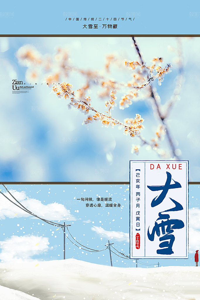 大雪节气简约大气海报