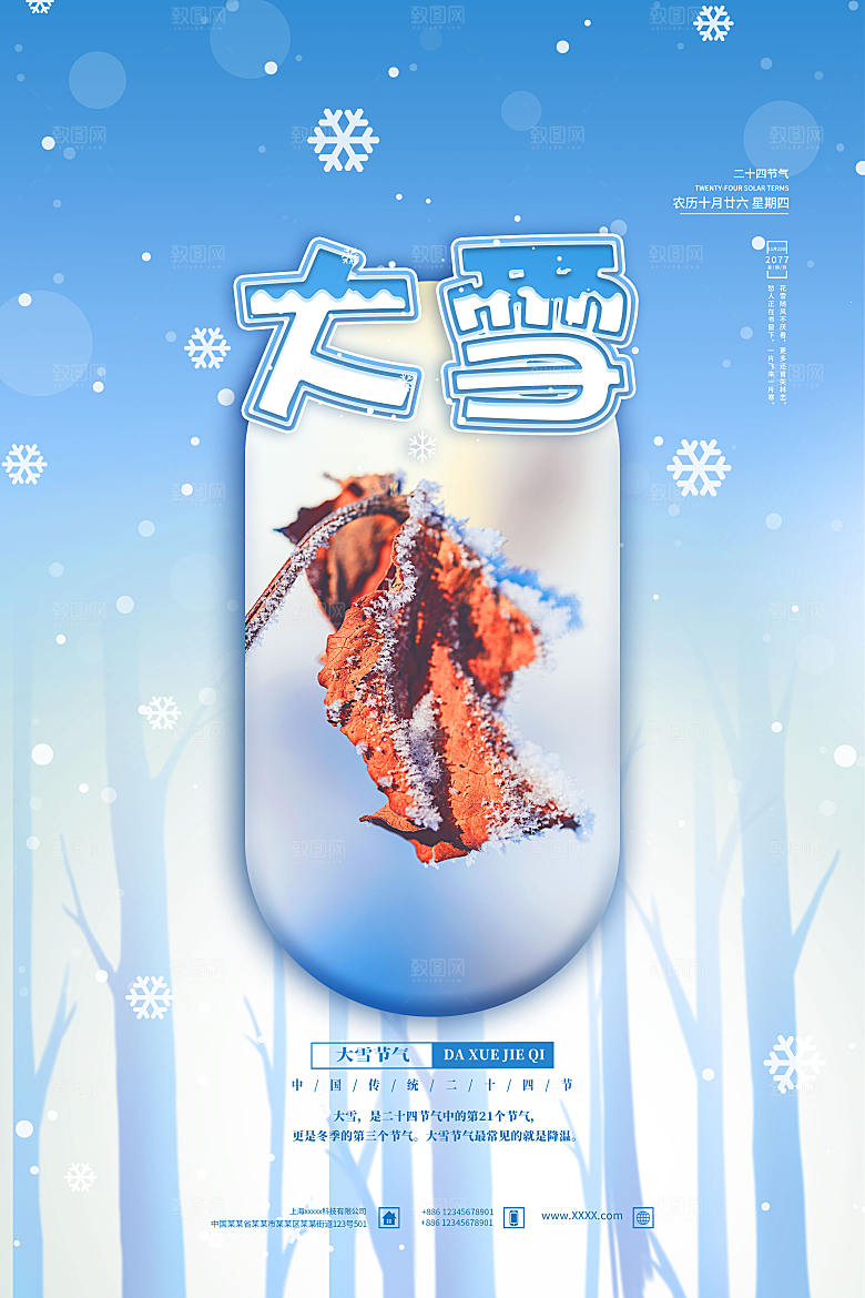 大雪节气简约大气海报