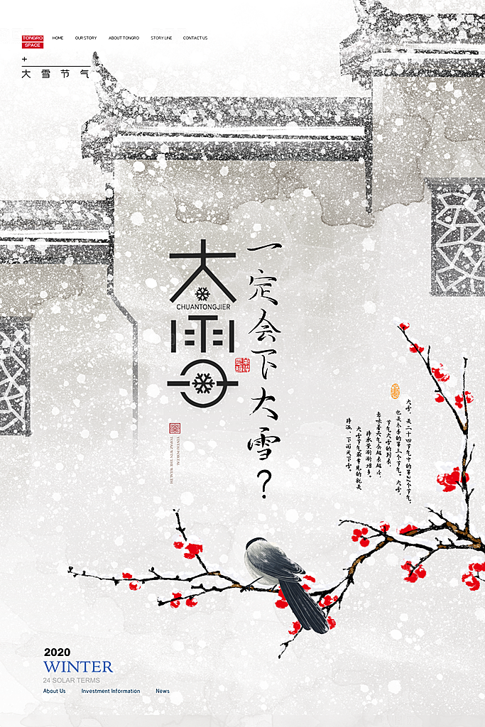 大雪节气简约大气海报