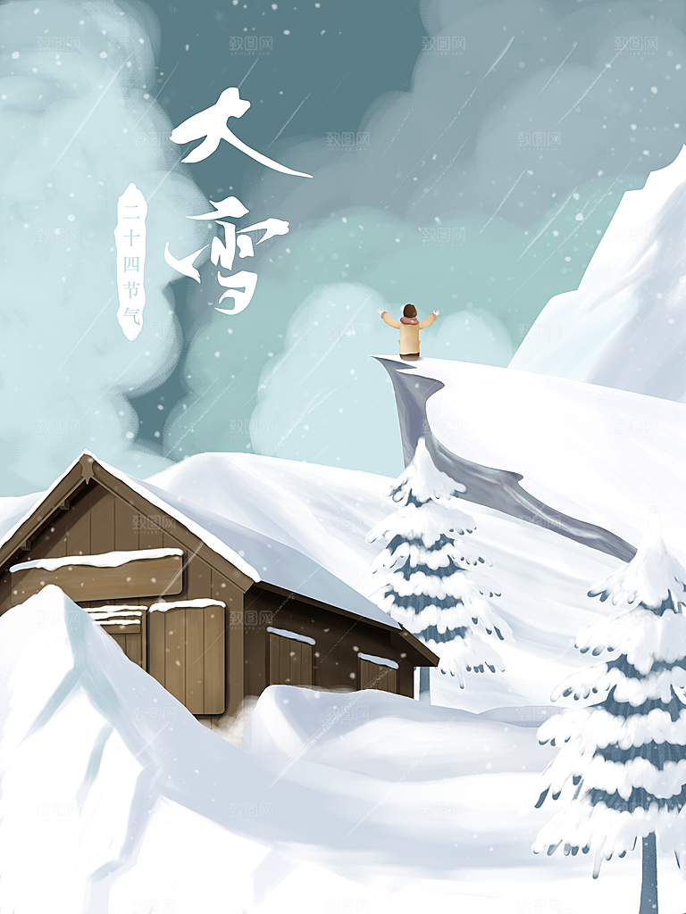 大雪节气简约大气海报