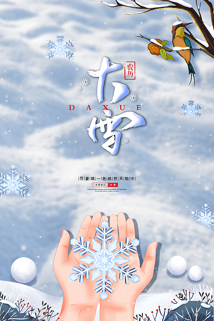大雪节气简约大气海报