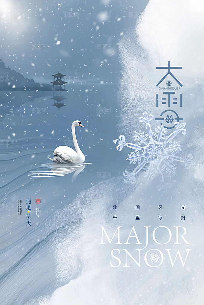 大雪节气简约大气海报