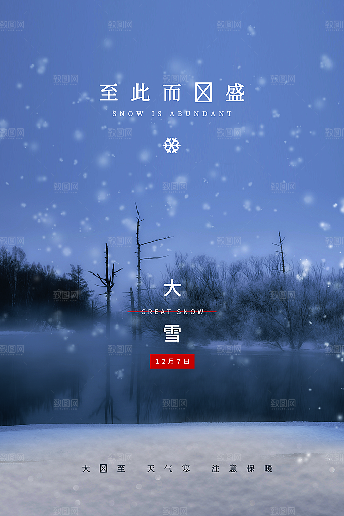 大雪节气简约大气海报