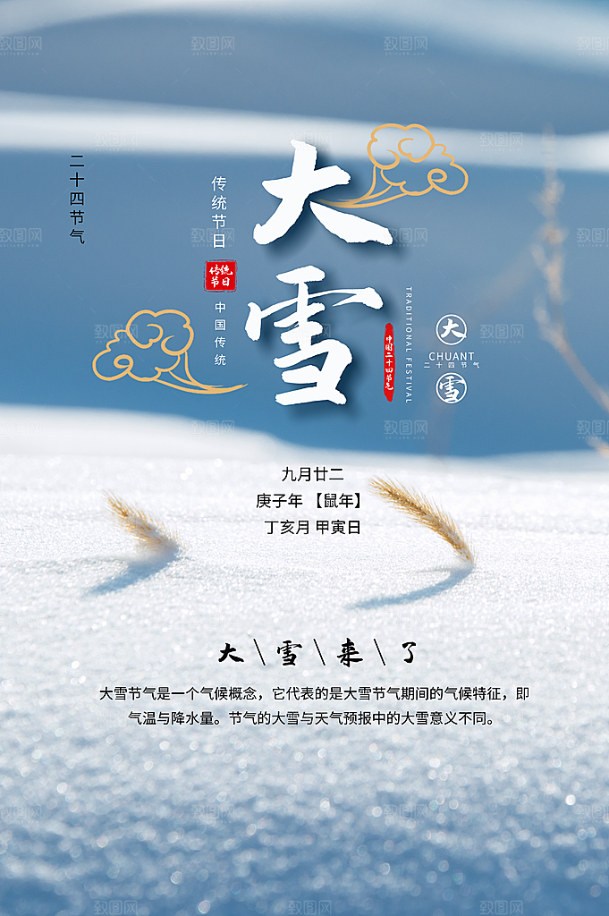 大雪节气简约大气海报