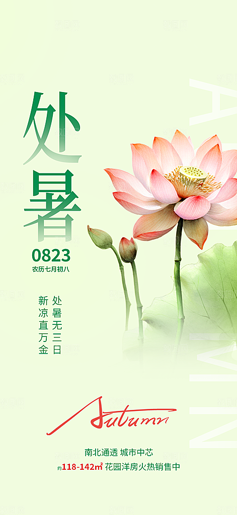 浅色夏日夏天处暑二十四节气海报