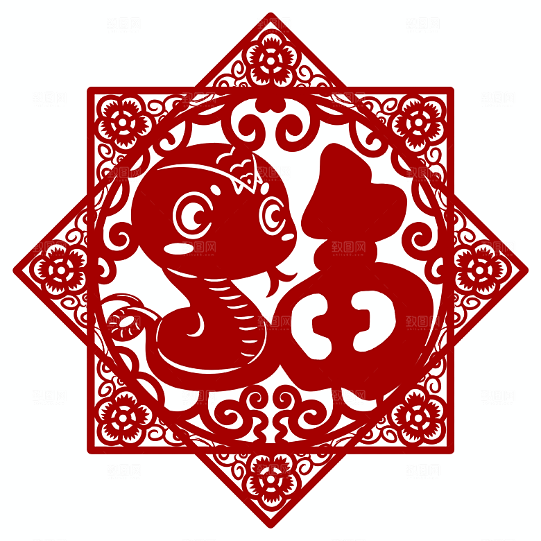 蛇年窗花蛇年剪纸蛇元素