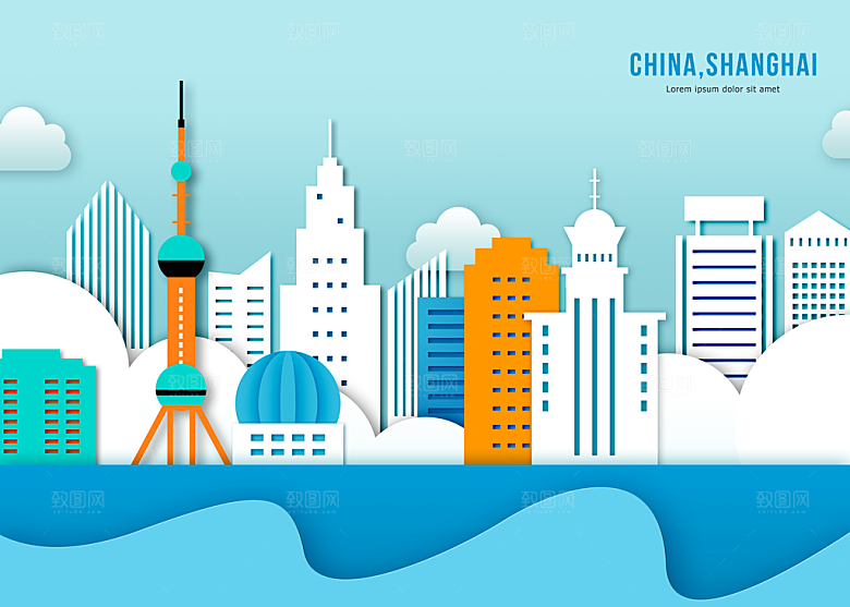 旅游观光PSD模板城市印象插画地标建筑