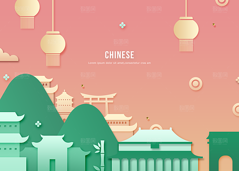 旅游观光PSD模板城市印象插画地标建筑