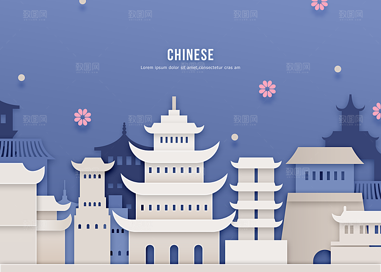 旅游观光PSD模板城市印象插画地标建筑