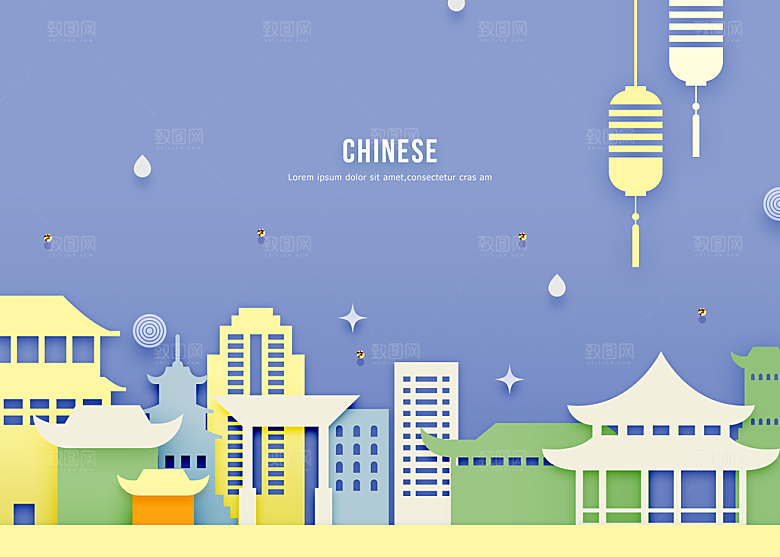 旅游观光PSD模板城市印象插画地标建筑