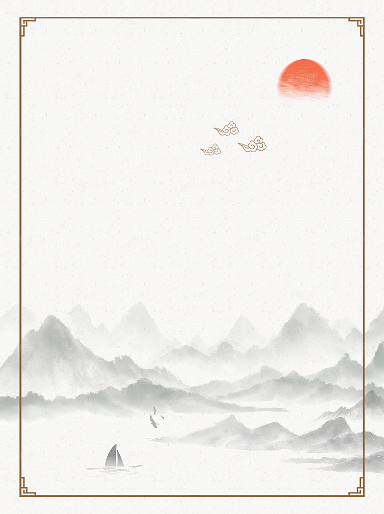 中国风古风水墨风古典山水梅花风景边框背景