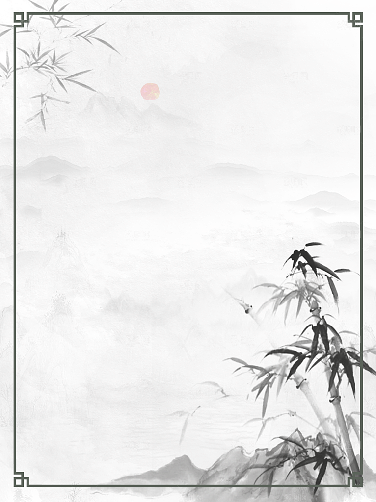 中国风古风水墨风古典山水梅花风景边框背景