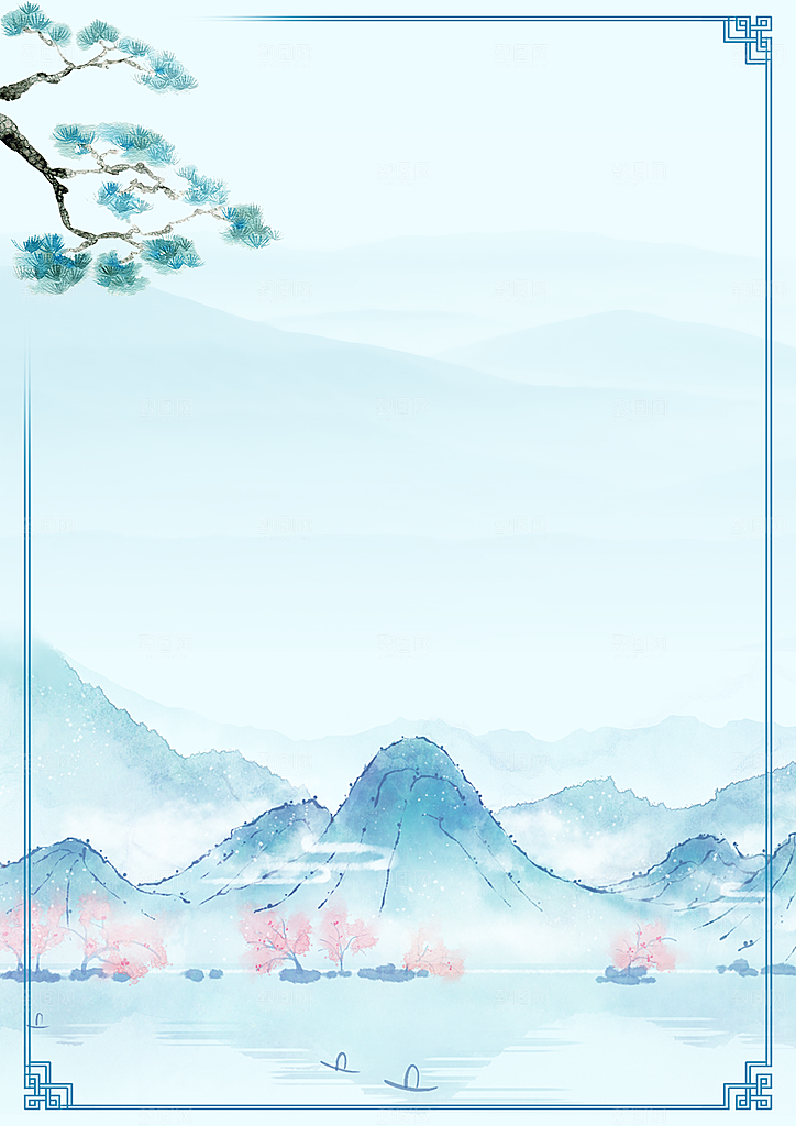 中国风古风水墨风古典山水梅花风景边框背景